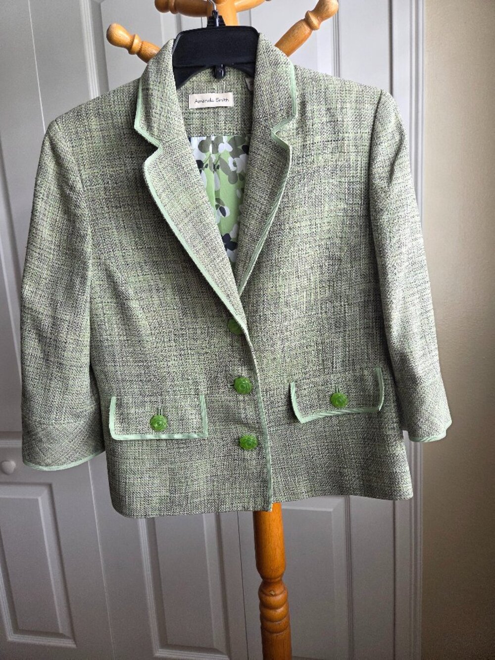 Amanda Smith Green Woven Blazer size 6 3/4 length sleeves